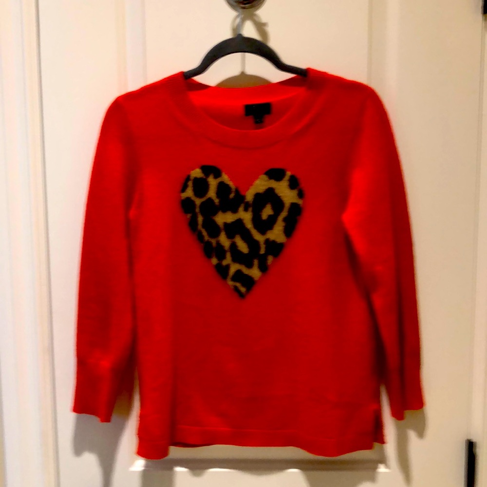 Red leopard heart sweater